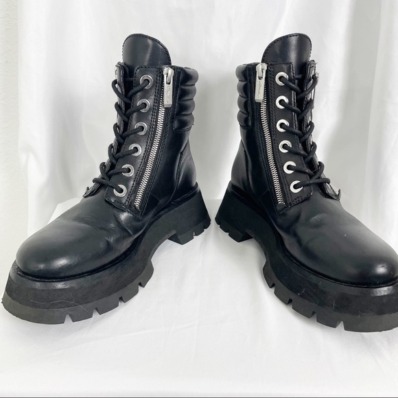 3.1 Phillip Lim Kate Lug Sole Double Zip Leather Combat Moto Boots Black Size 6 - Picture 4 of 10